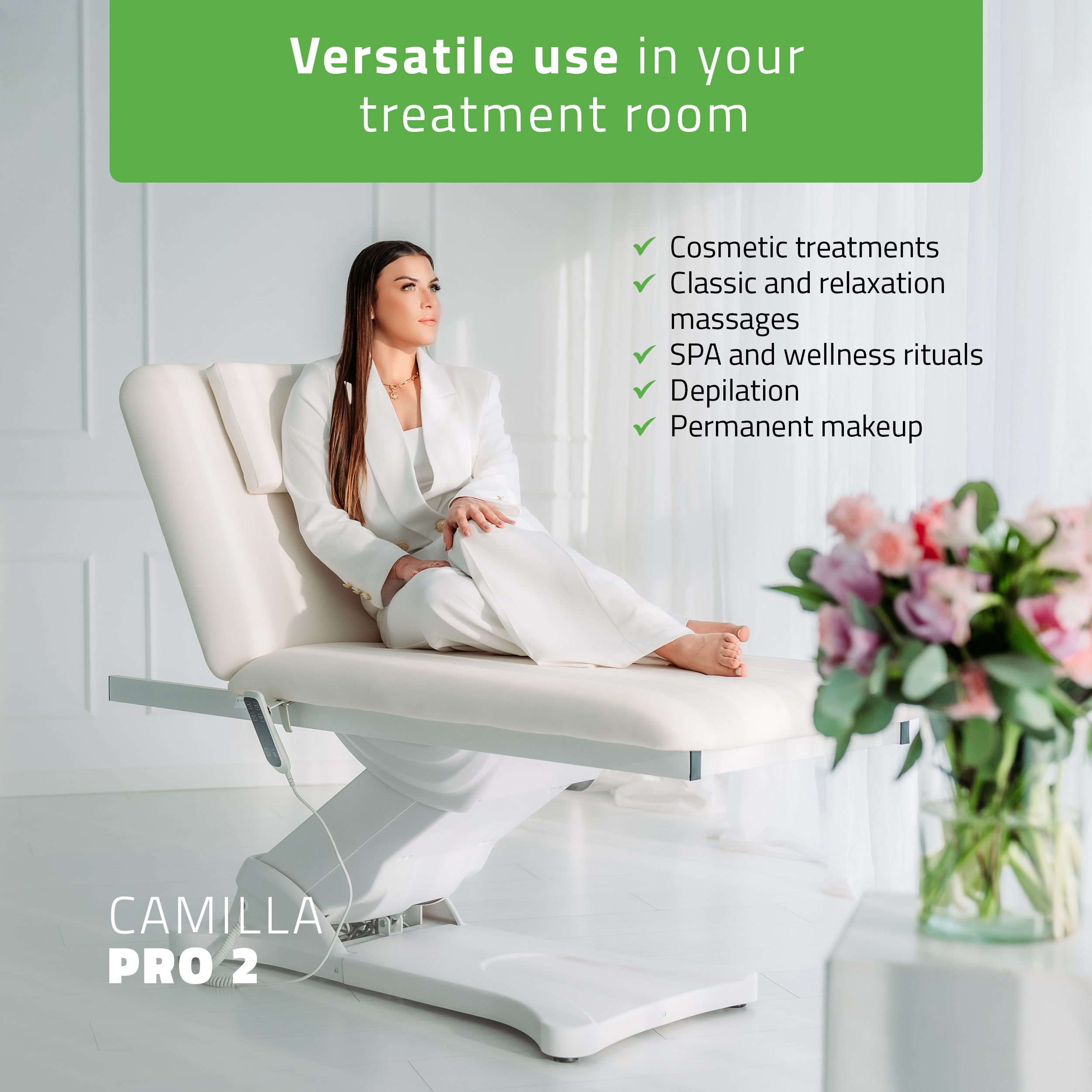 Table de massage électrique chauffante Camilla PRO 2 pour soins de beauté et spa