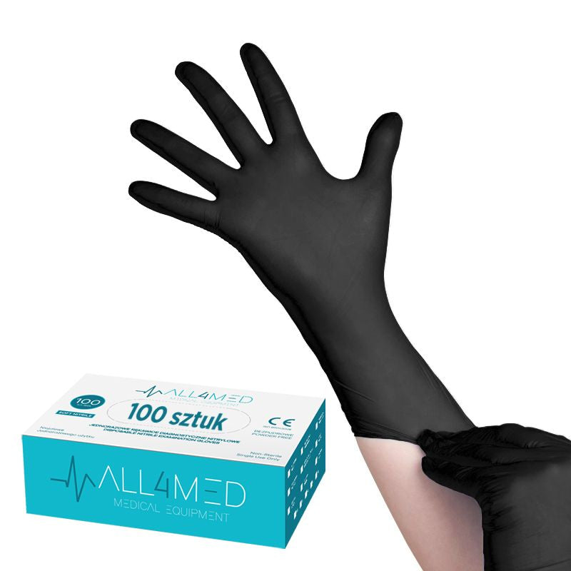 Gants diagnostiques en nitrile jetables All4med noirs xl