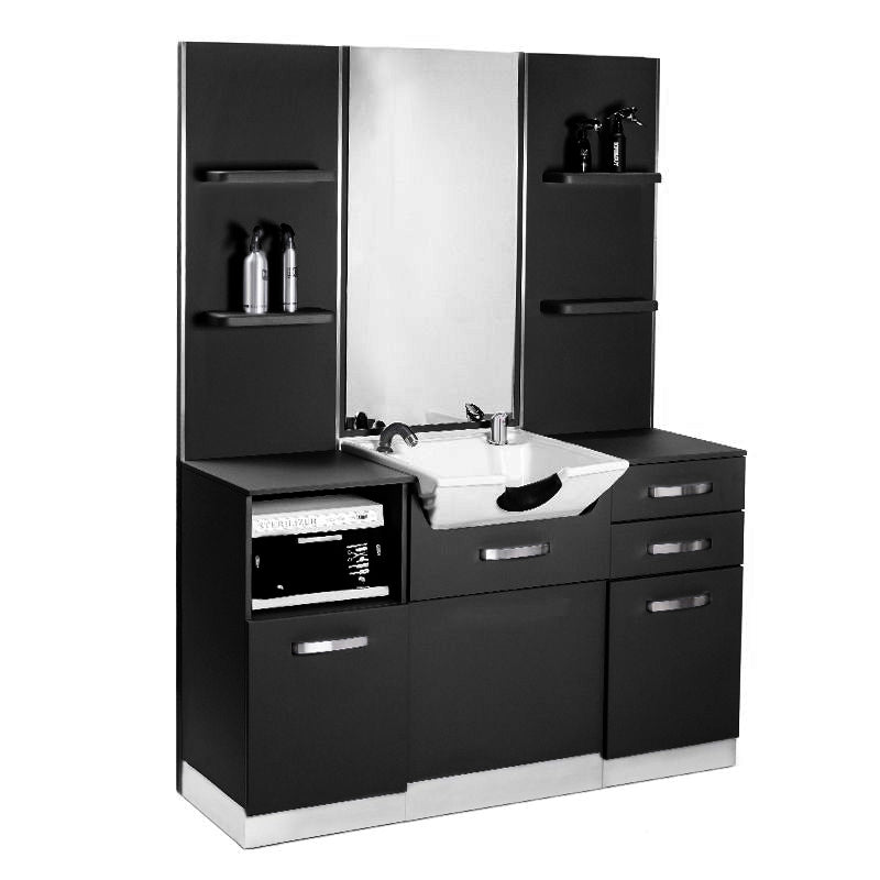 Gabbiano b085 console de barbier avec lavabo noir